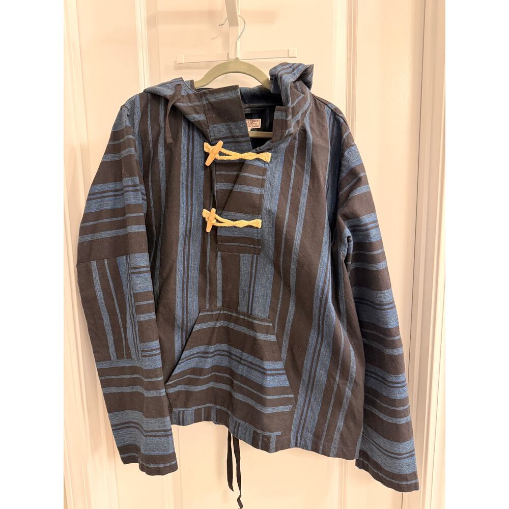 Wallace & Barnes J.Crew Baja Hoodie XL Blue Stripe Toggle Pullover